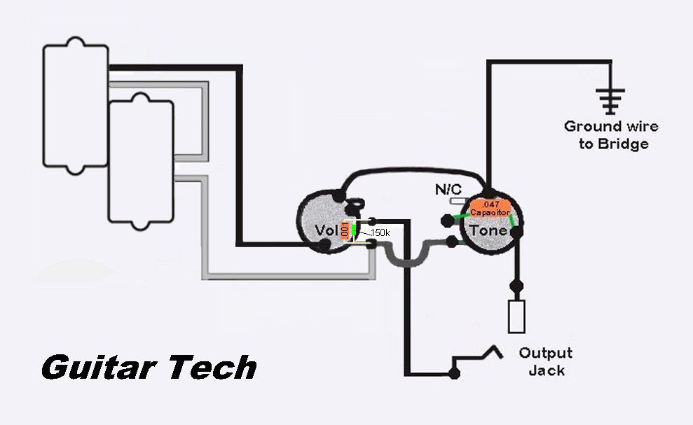 P Bass Wiring Harness 250k Bourns Pots w/Treble Bleed Circuit Fender