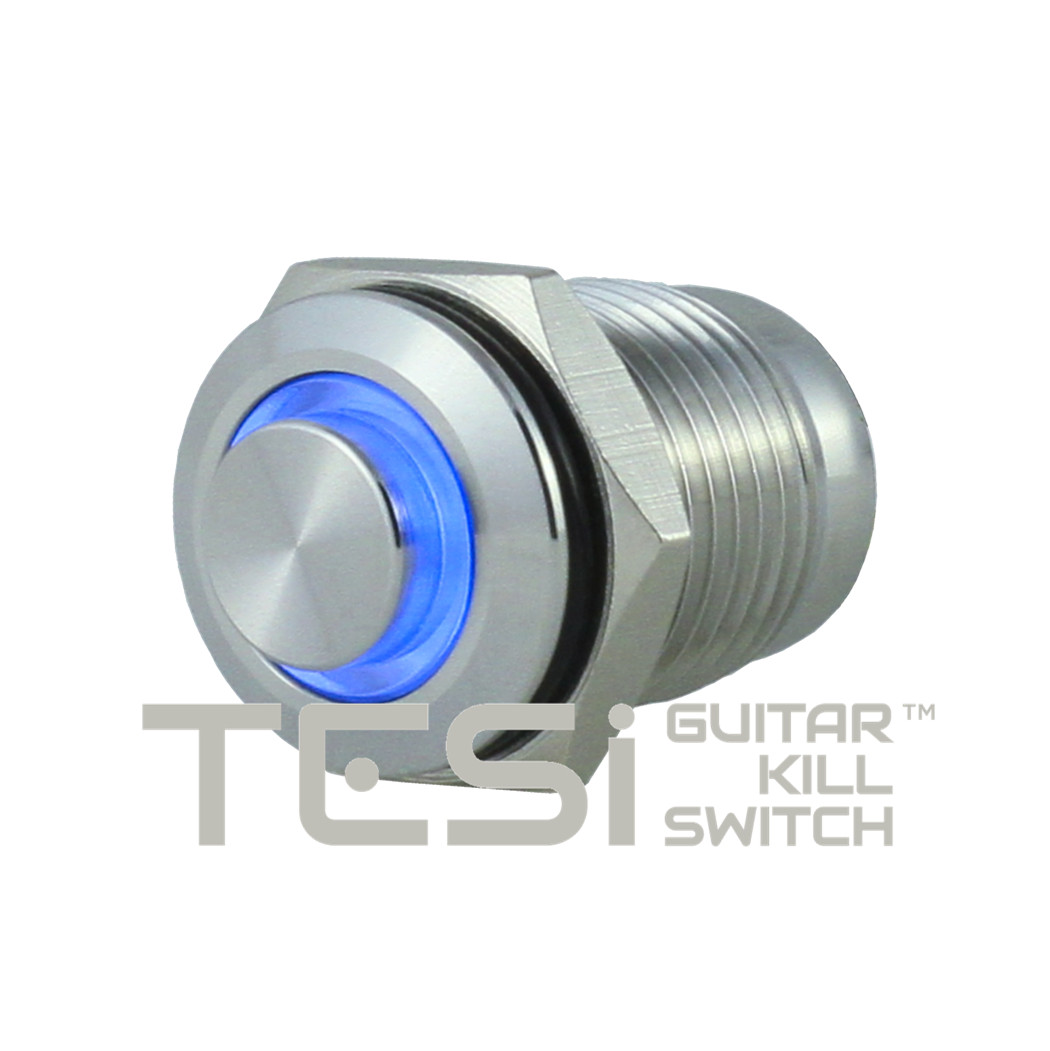 Tesi FILO 16MM LED Momentary Push Button Guitar Kill Switch Stainless Steel/Blue