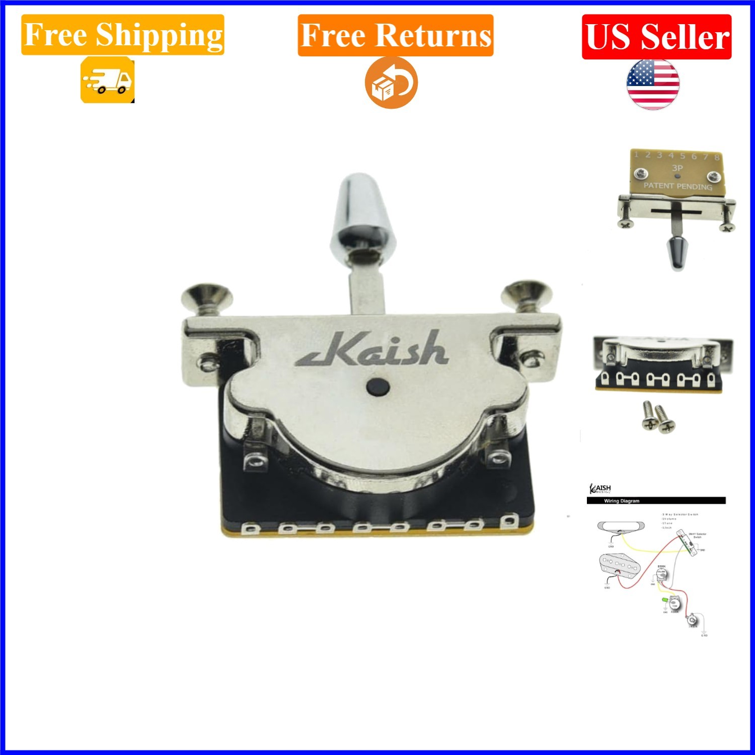 Heavy Duty 3-Way Guitar Pickup Switch for Strat Tele, Chrome, Metal & Plastic