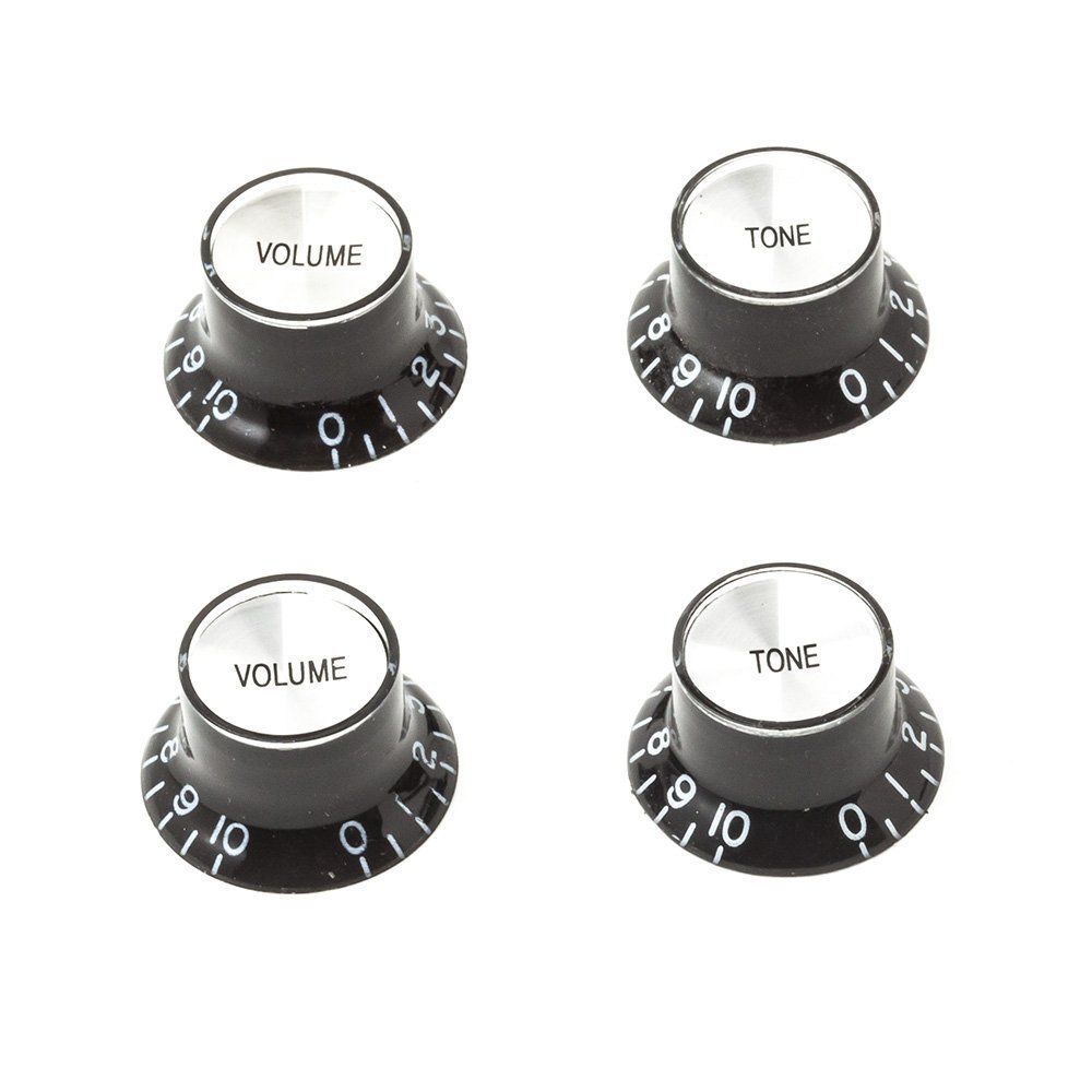 4 replacement Black and Silver reflector Bell Knobs for Gibson Guitars Les Paul