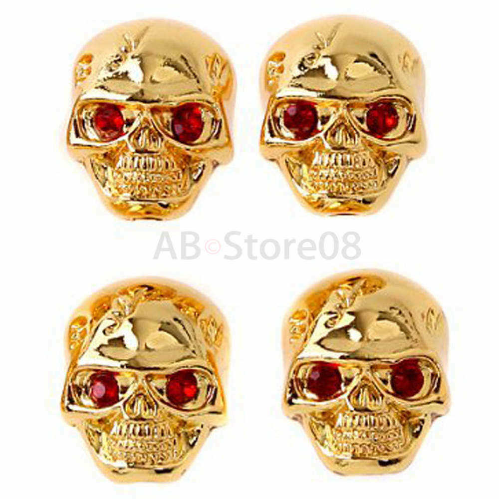 4x Gold Cool Skull Head Tone Volume Control Knobs Buttons for Electric Guitar