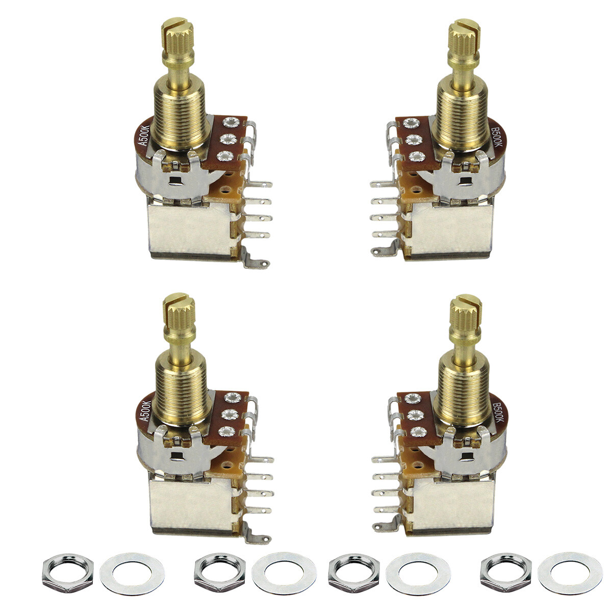 FLEOR 2 A500K + 2 B500K Guitar Push Push Potentiometers Copper Long Shaft Pots