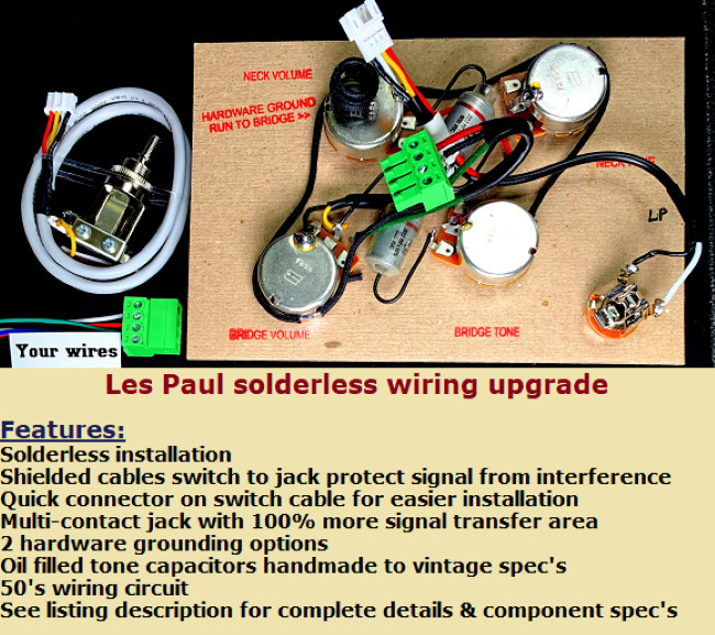 Epiphone Les Paul Solderless Wiring Upgrade – Metric CTS Pots/Switchcraft 3 way!
