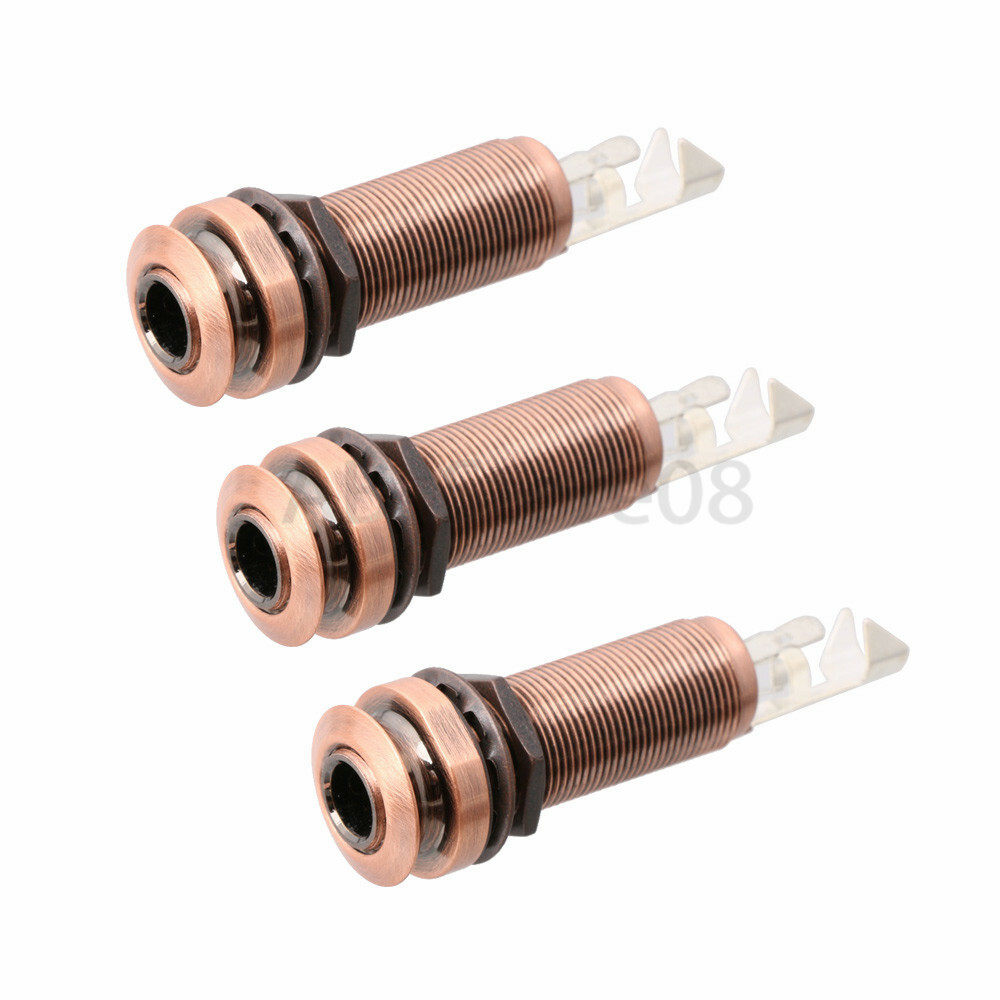 3pcs Bronze Guitar Bass End Pin Output Jack 1/4 inch Stereo Copper w/ wire clip