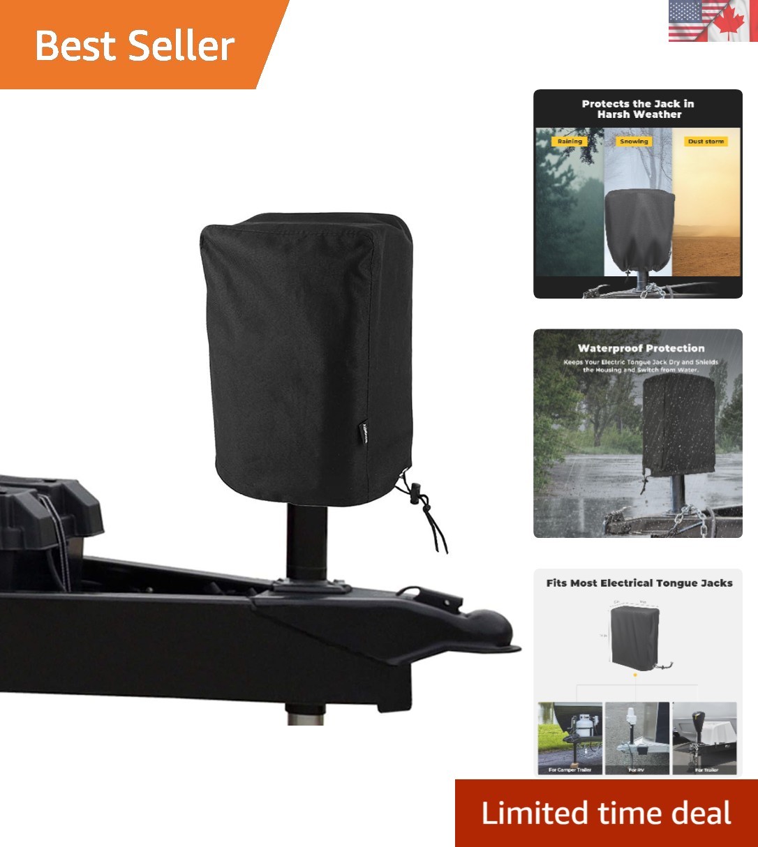 Universal Electric Tongue Jack Cover – 600D Waterproof & Adjustable, 14″H x 5″W