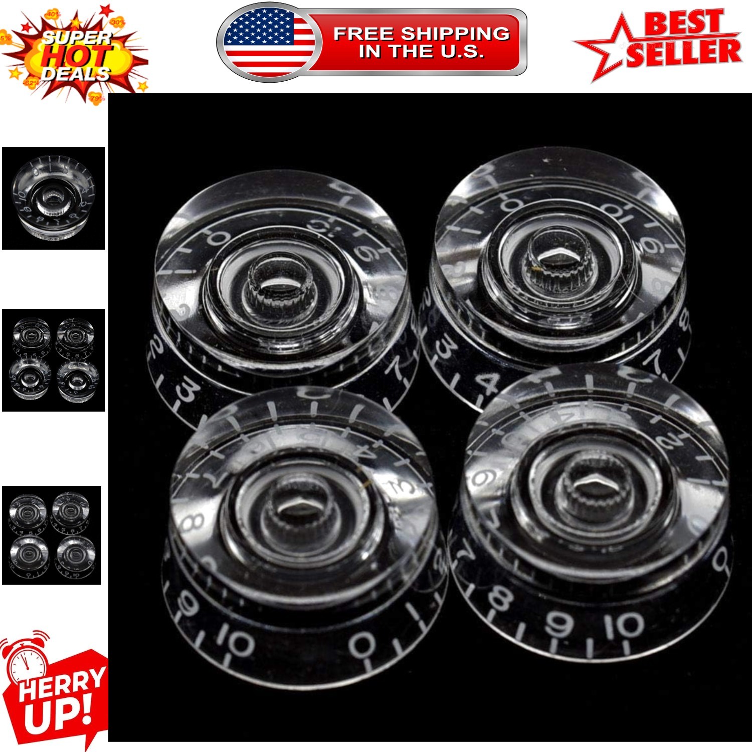 Pack of 4 American Spec Guitar Speed Dial Knobs – 24 Fine Spline, Clear Finish