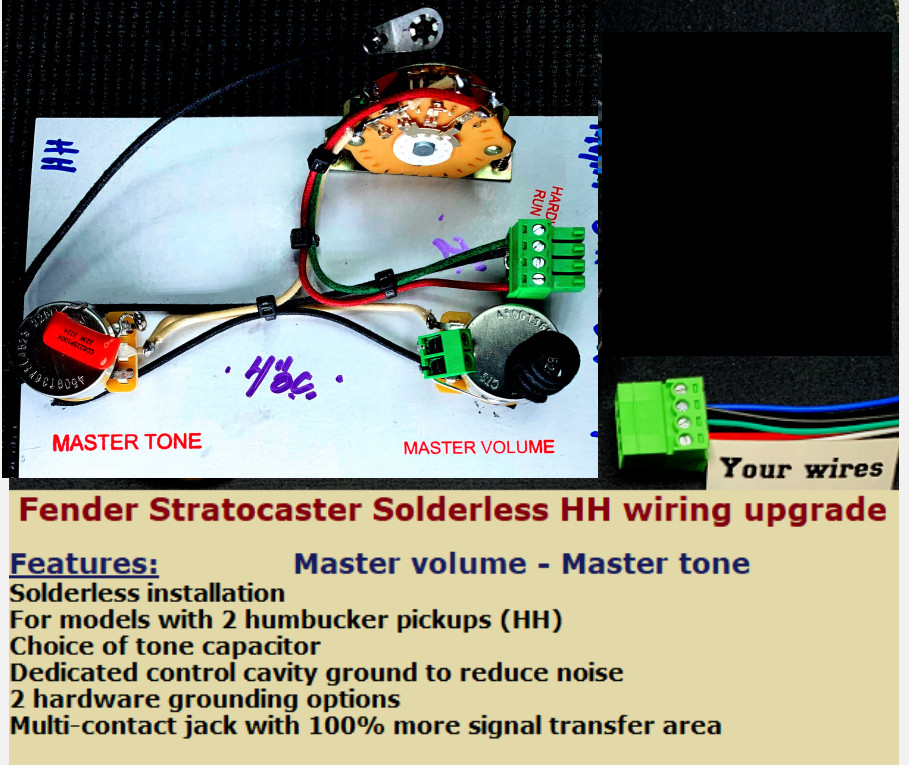 Solderless HH Wiring Harness + 4″ POT SPACING! Master Volume/Master Tone