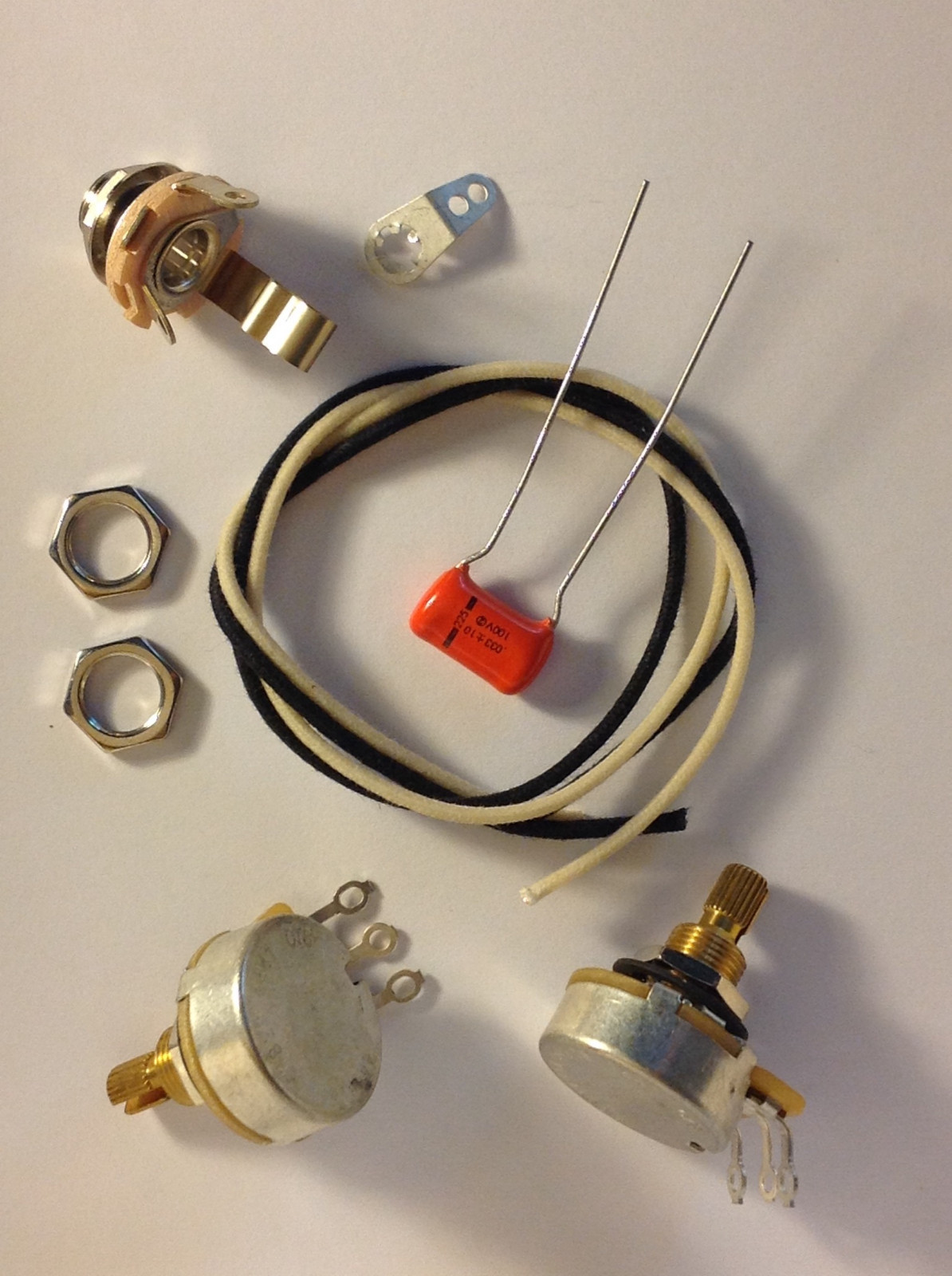 Wiring Harness Kit For P Bass 500k CTS 450G Knurled Pots .033uf Orange Drop Cap