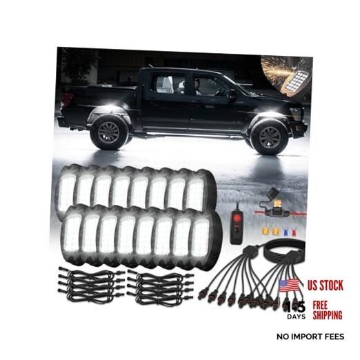 16Pods Metal All Pure White LED Rock Lights Full Kit Plug and 16Pods Alloy