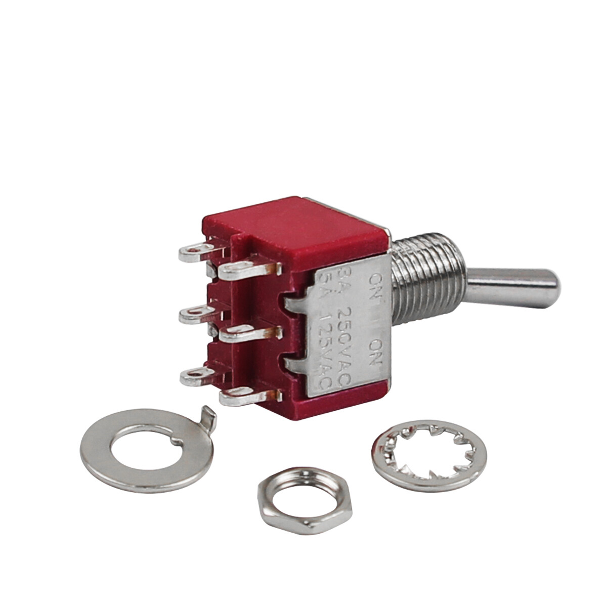 FLEOR Red 2-way Mini Guitar Toggle Switch DPDT Type 2-Position ON/ON 3A