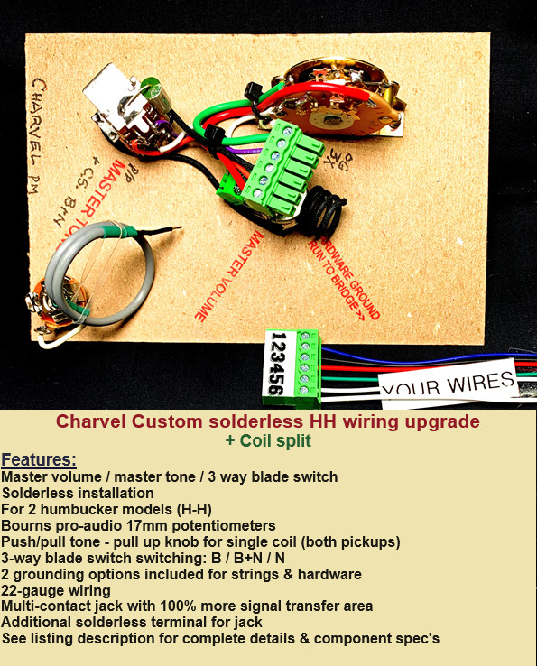 Charvel Custom Solderless Wiring Upgrade +Coil Split- All Components USA Specs