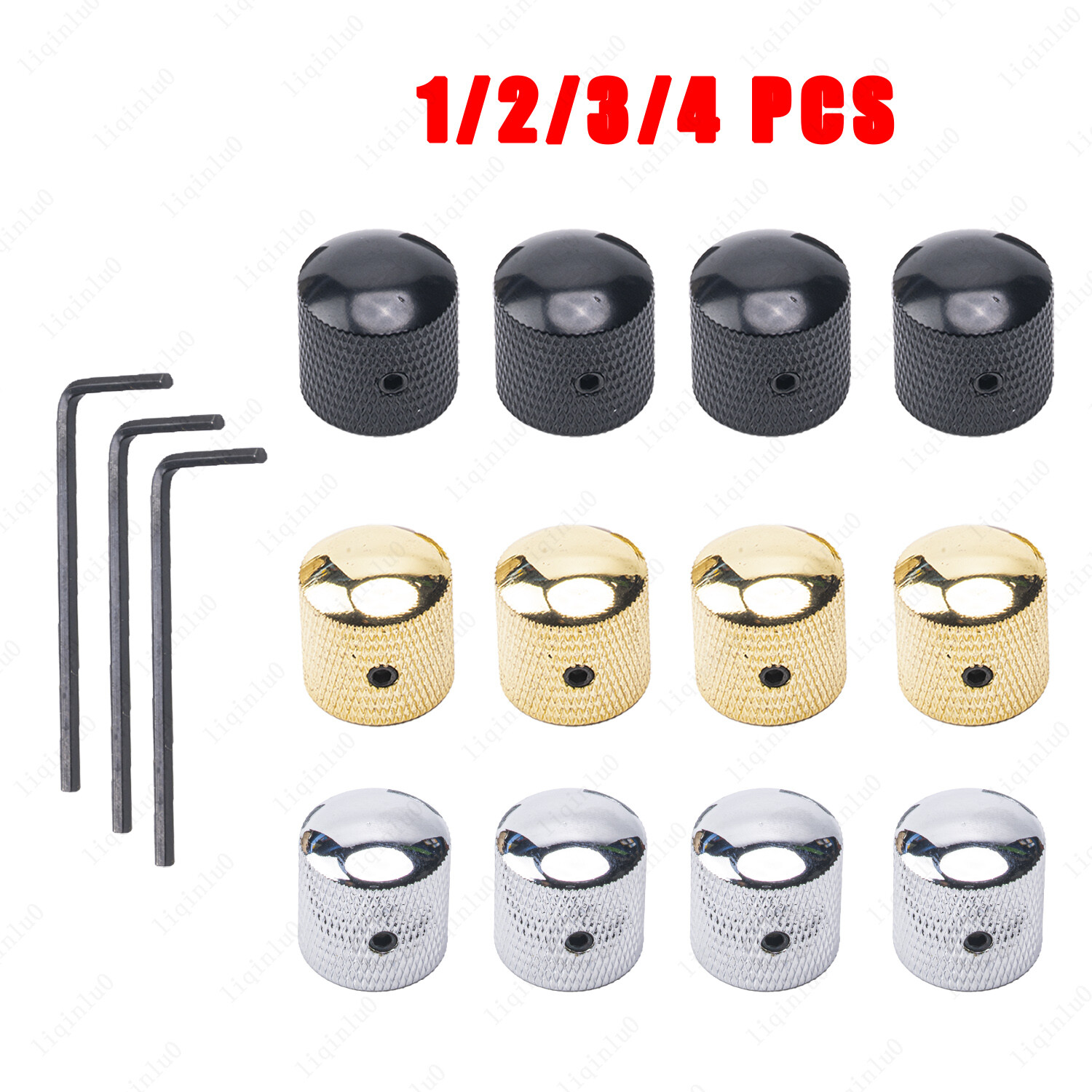 1-4Pcs Solid Shaft Metal Guitar Metallic Control Knobs – Volume / Tone- 6mm Hole