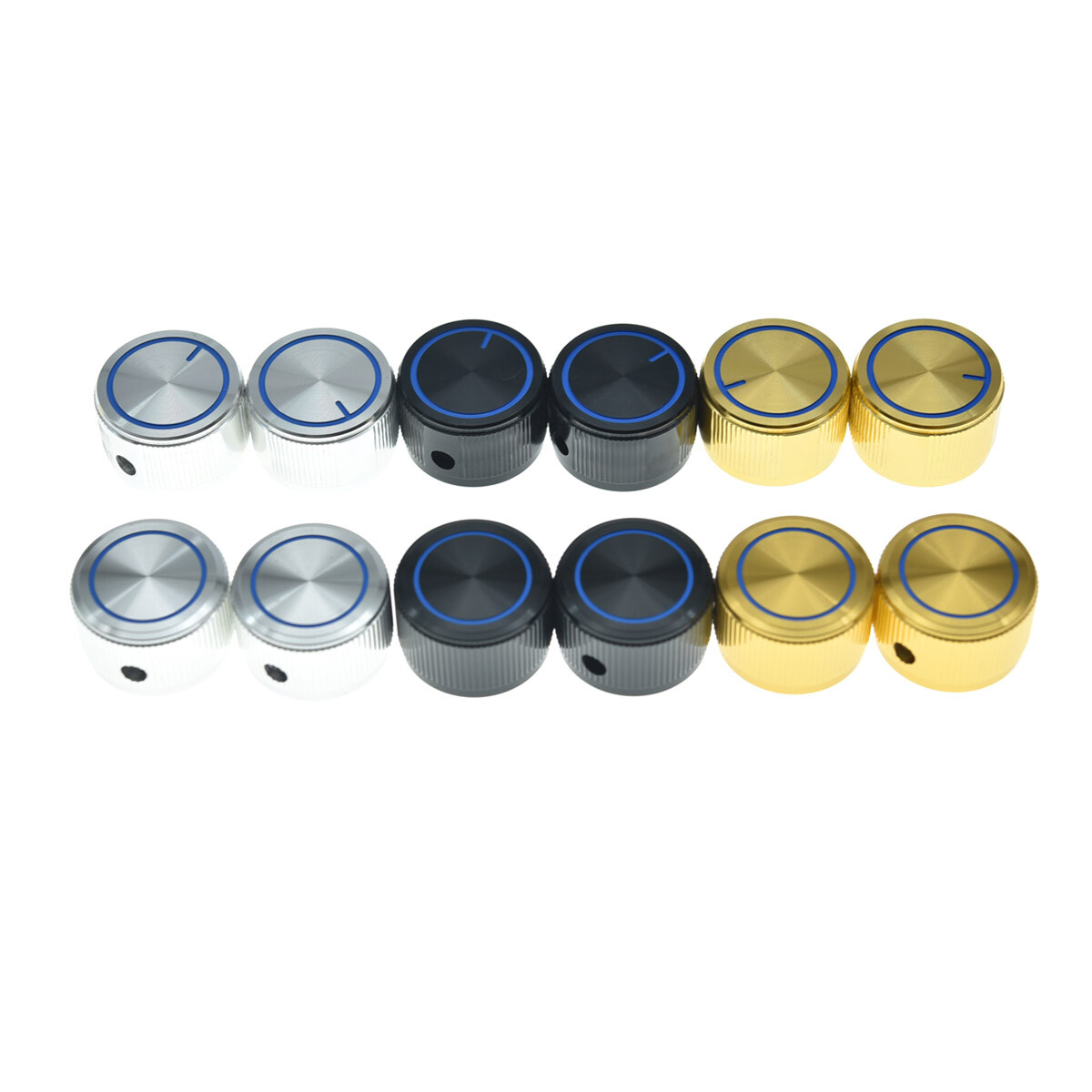2pcs 25*15.5mm Metal Pot Knobs 1/4″ Knobs w/ Blue Circle for Guitar/Bass/AMPS—