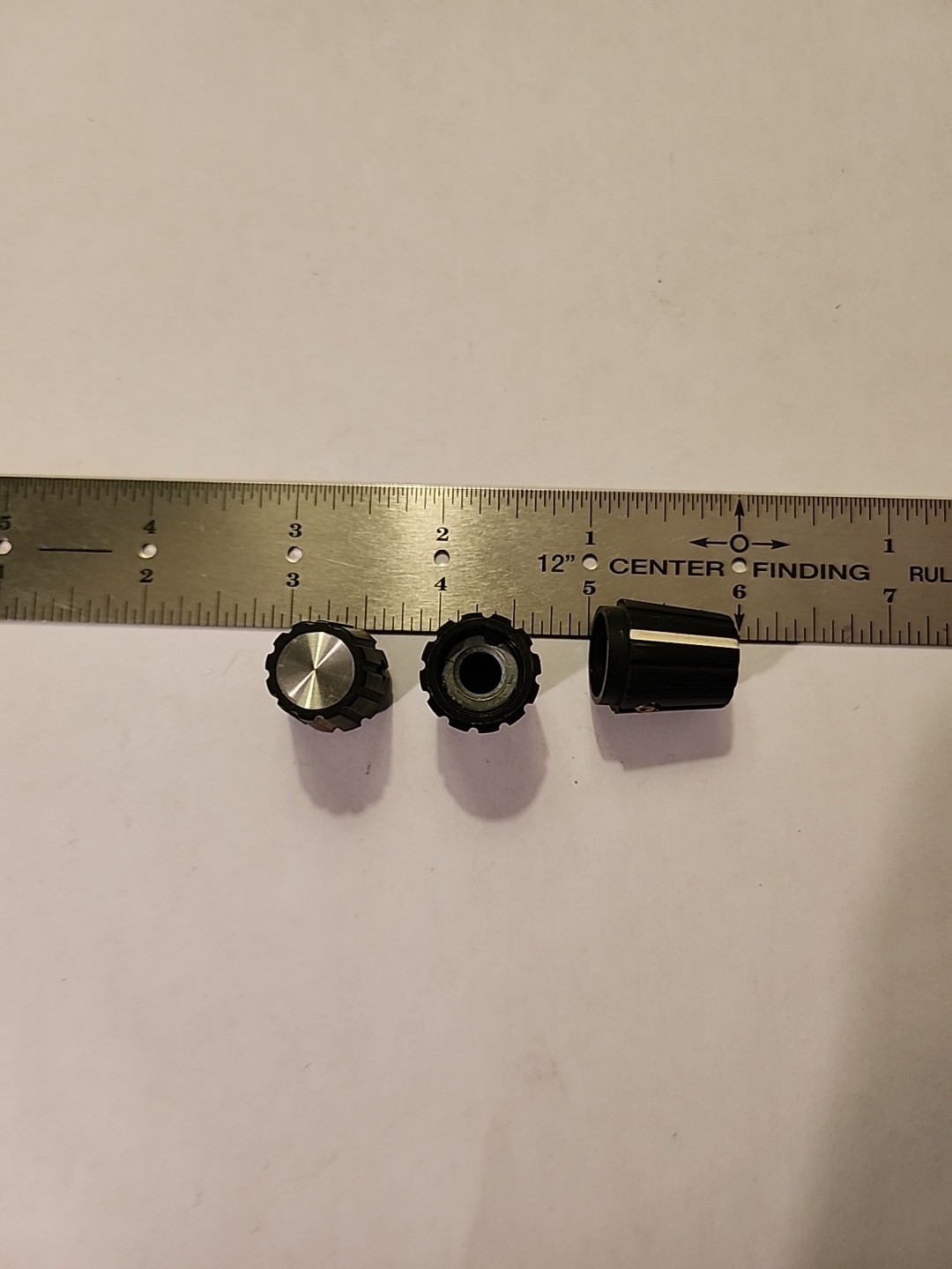 3 EA: Vintage Aluminum & Bakelite Black Knobs W/Set Screws for 1/4″ Shaft, USED.