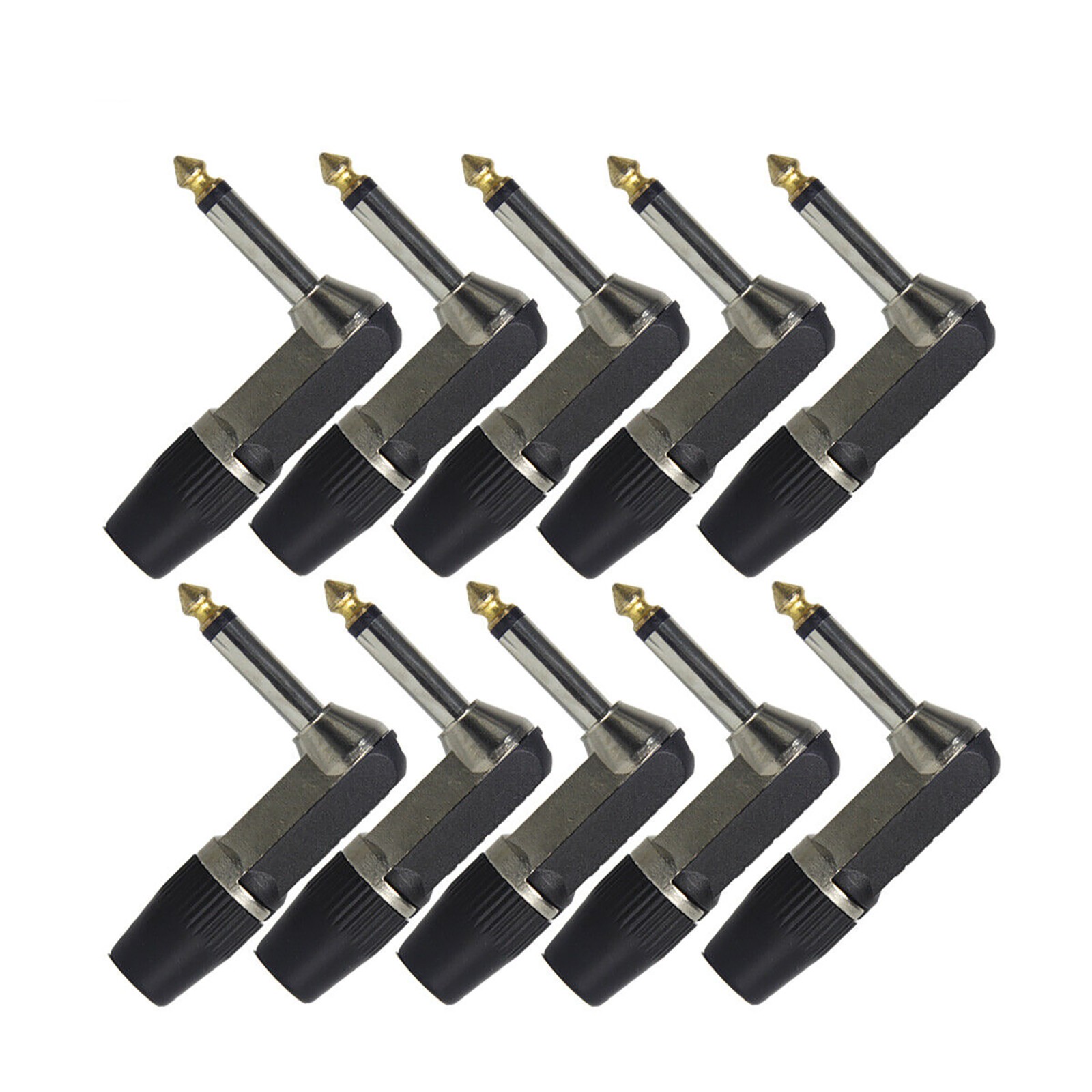 10pcs 1/4in 6.35mm Jack Plugs Guitar Cable End Connectors Right Angle Mono Plug