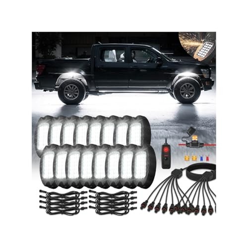 16Pods Metal All Pure White LED Rock Lights Full Kit Plug and 16Pods Alloy