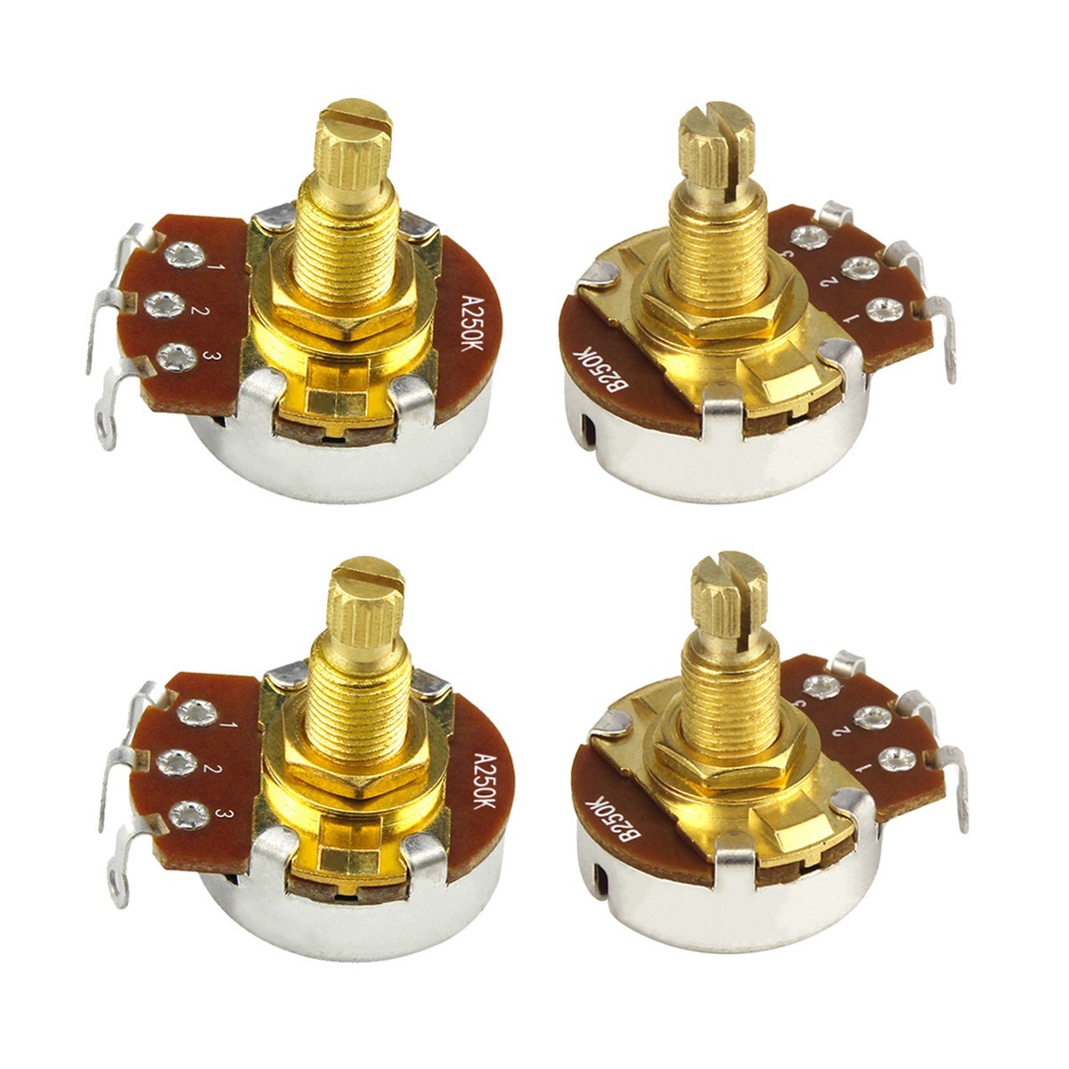 2x A250K+2x B250K Bass Guitar Potentiometers Pots Audio Taper Copper Long Shaft