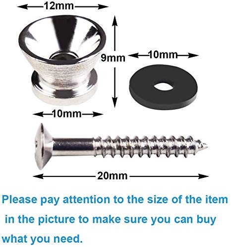 12pcs Guitar Strap Locks Metal Buttons End Pins Flat Head Silver