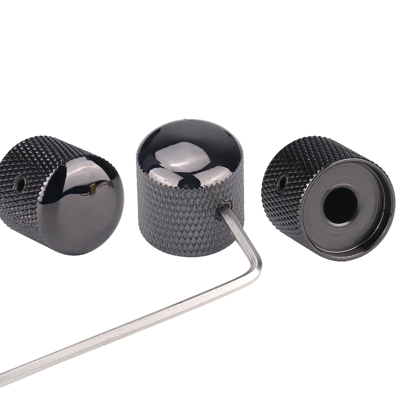 3Pcs Guitar Knobs Black Nickel Metal Volume Tone Dome Speed Control Knobs with A