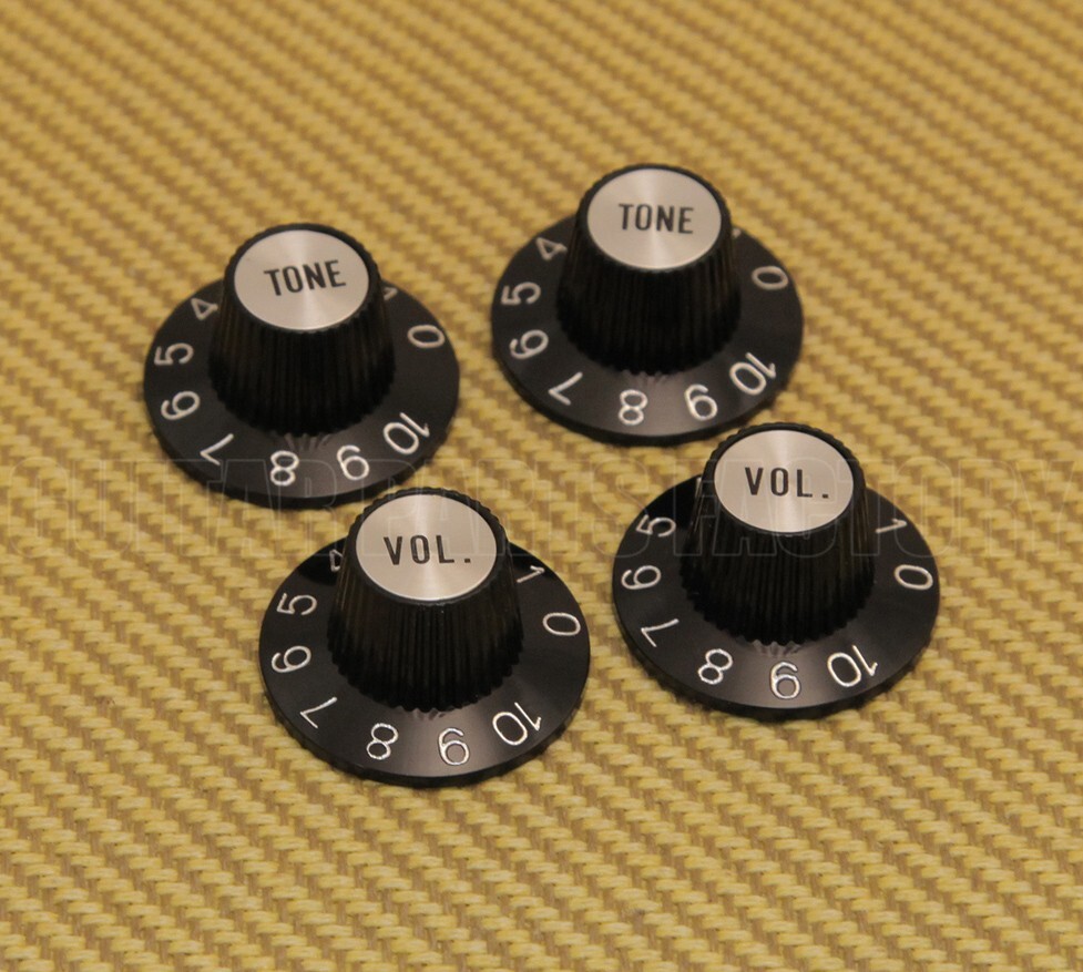 PK-0140-USAS Silver Black Witch Hat Knob Set for USA CTS Vol. & Tone