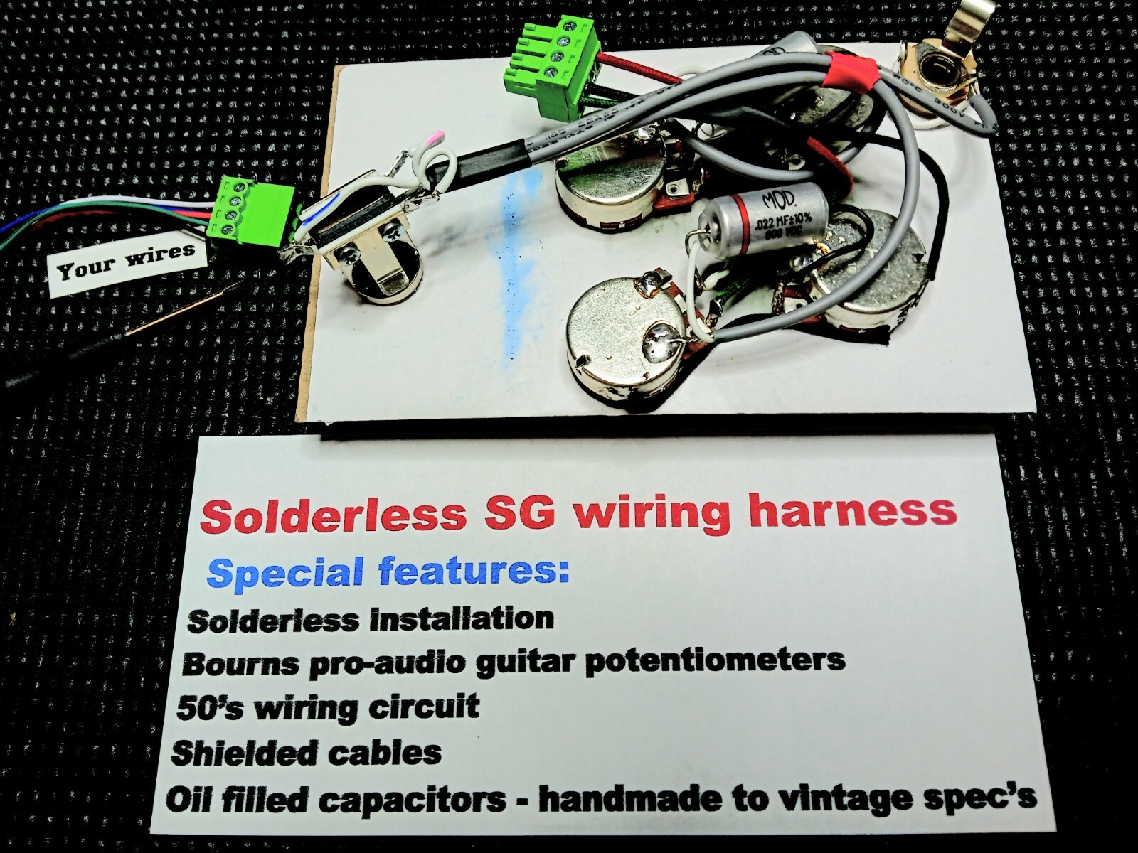 Gibson SG Solderless Wiring Upgrade – Shielded Cables – Custom Tone Caps