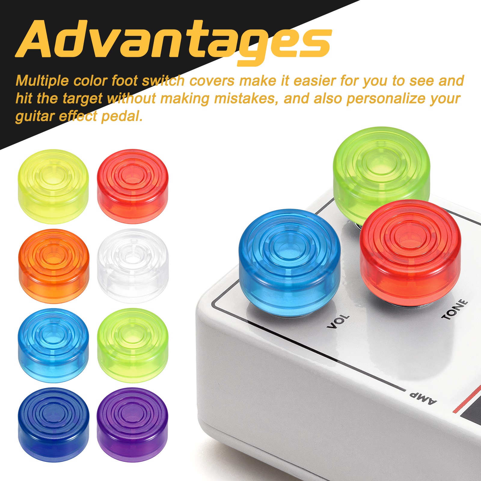 20 Pcs Footswitch Toppers Guitar Pedal Button Caps Transparent