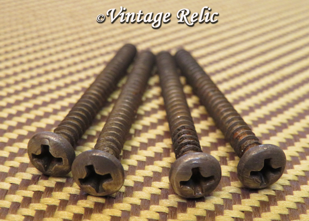 4 aged Neck Plate Screws RELIC fit Fender USA Stratocaster Telecaster Tele PBass