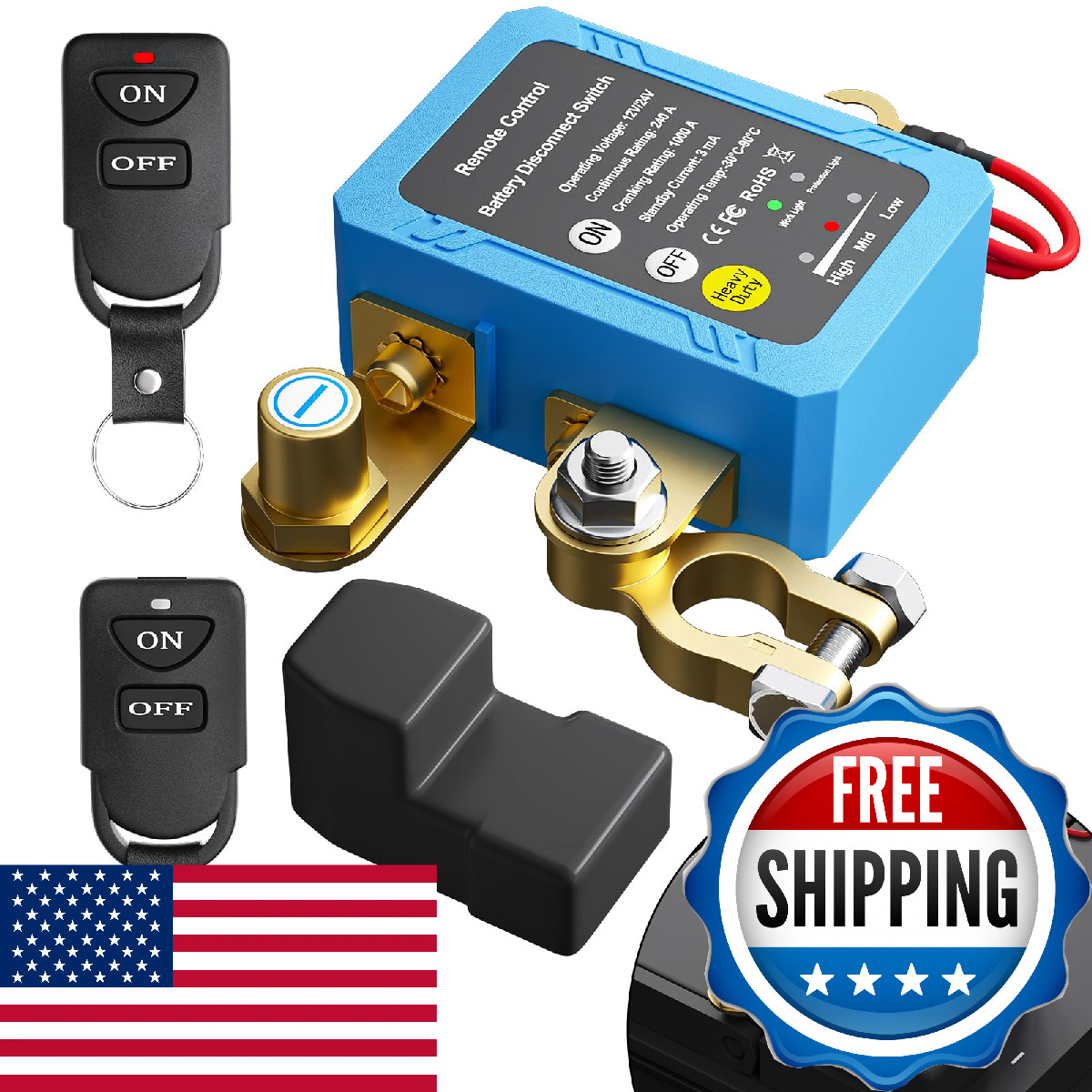 Remote Battery Disconnect Switch 12V, 240A, Kill Switch for Car Prevent Battery