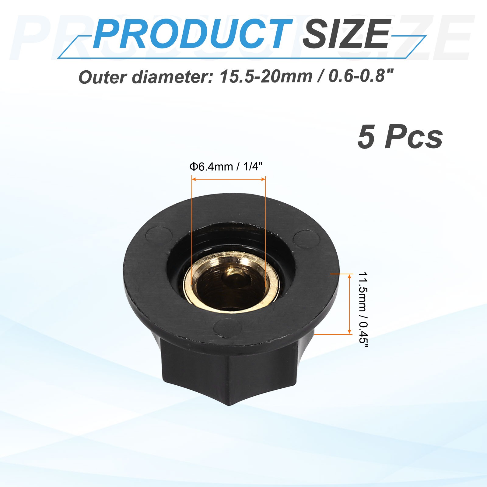 5Pcs ABS and Copper Potentiometer Knobs 1/4″ Volume Control Top Hats Black