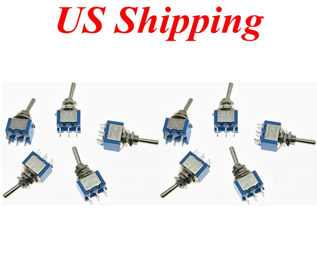 Pack of 10 Blue Guitar Toggle Switches DPDT 6 Pin 3 Way ON/OFF/ON Mini Switch