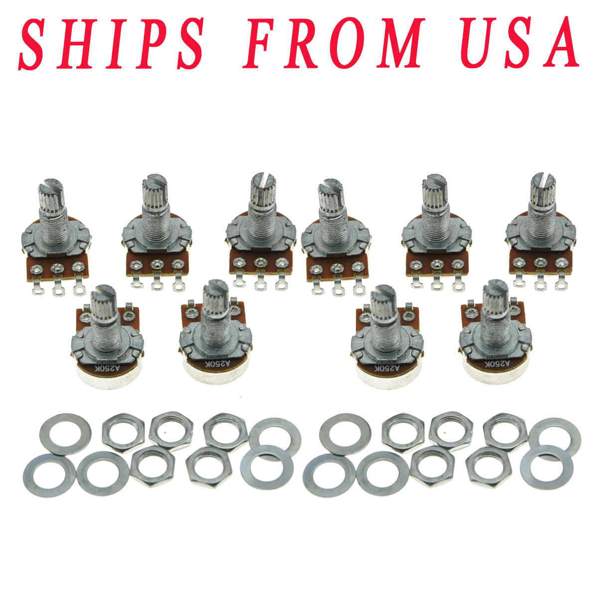 KAISH 10 Pcs A250K Audio Guitar Mini Pots Long Split Shaft 250K Potentiometers