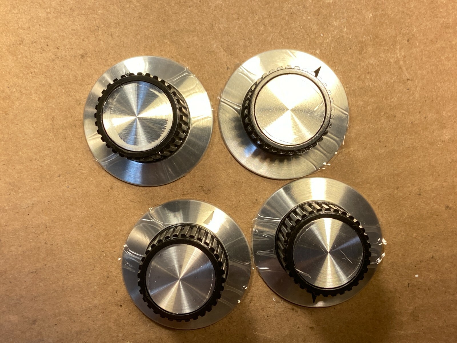 4 New Black & Silver Skirted 1.5″ Knobs 1/4″ shaft TALL for Guitar Amp (Qty)