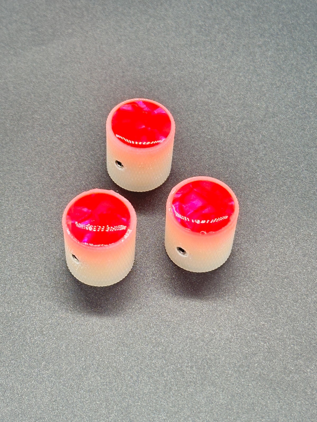 CLEARANCE – Custom Knob Set – 6mm – Gold Dust White w Flo Pink Pearl (Set of 3)
