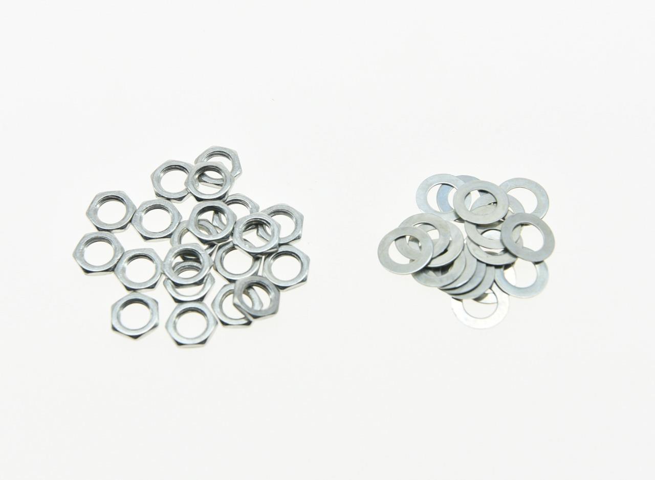 20x Zinc Metric Size M7 Guitar Nuts and Washers for Mini Metric Pots