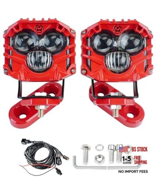 2-Pack 2.5″ 3-Eyed 30W spotlight 5400LM CNC Single-Layer Bracket Kit – Red