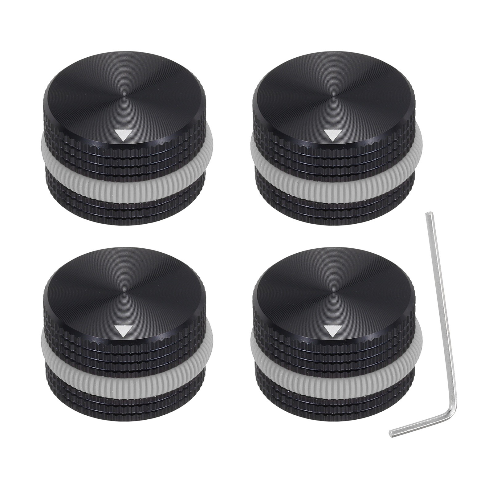 4Pcs Aluminium Potentiometer Knobs, 1/4″ w Black Gray Rubber Ring, Black