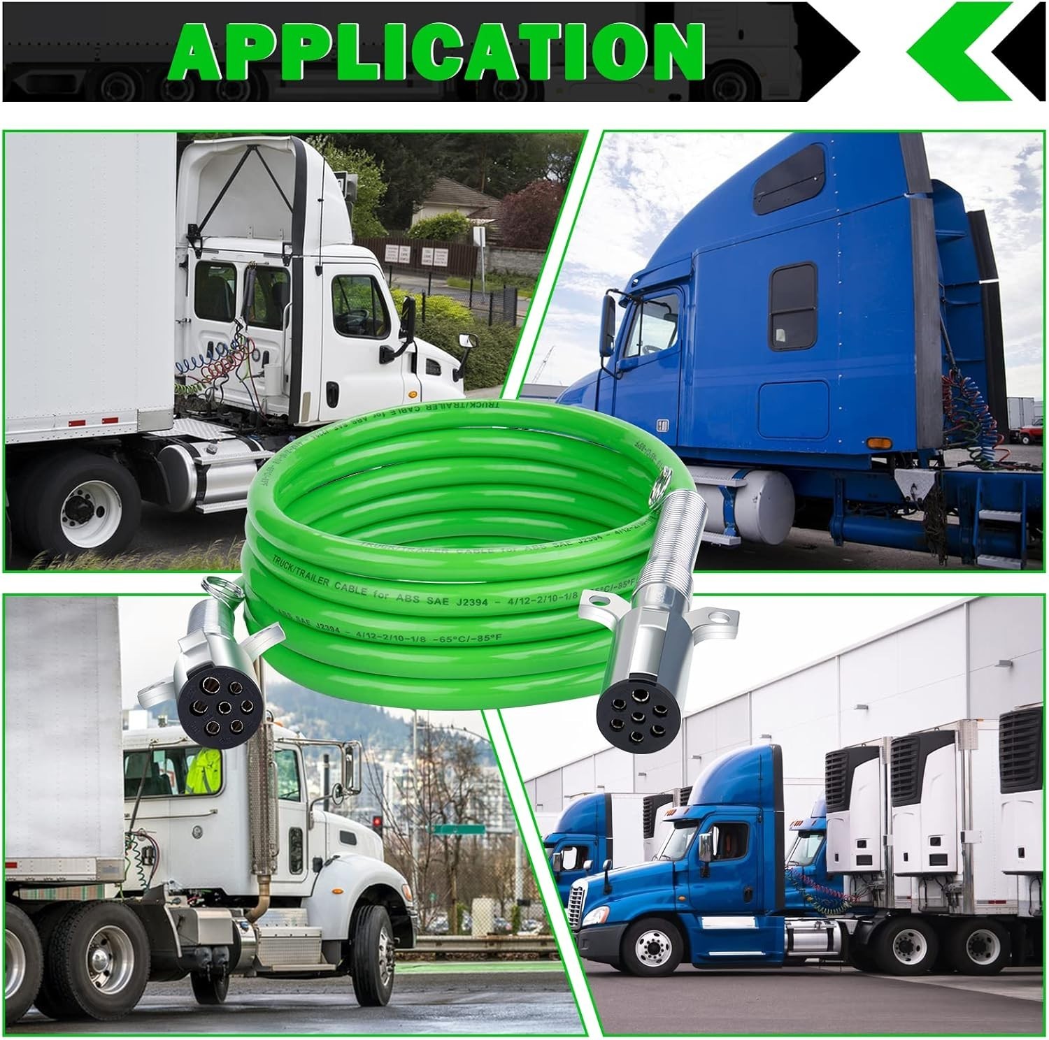 NEW 15FT 7 Way Trailer Cord ABS Heavy Duty Green Electrical Power Cable Trailer