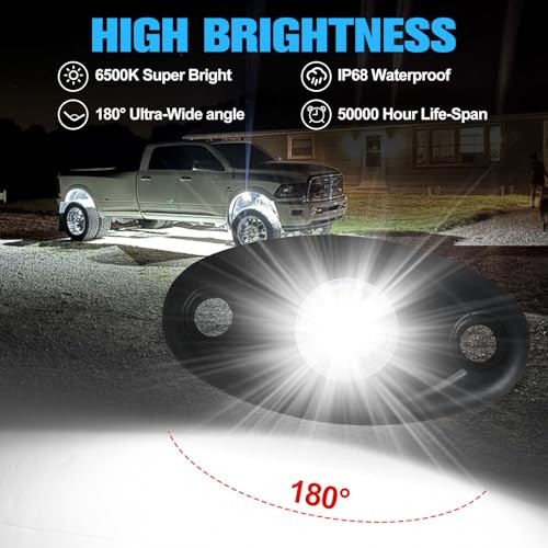 12pods White Rock Lights Dc 12V 6000K White 12Pcs + Switch Wiring Harness