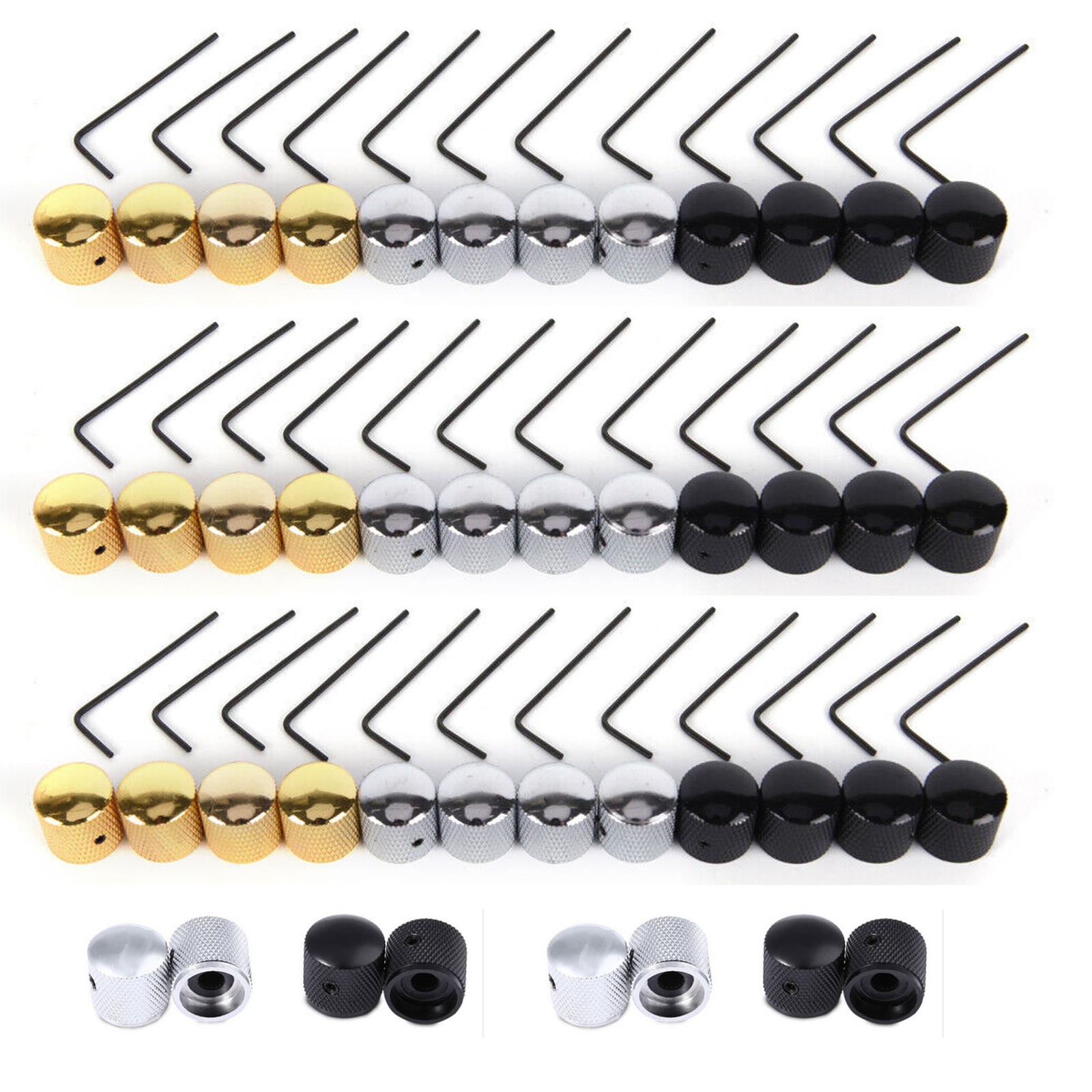 4/8/12Pcs Metal Dome Knobs – Chrome Knurled Knobs – Guitar Volume Control Knobs