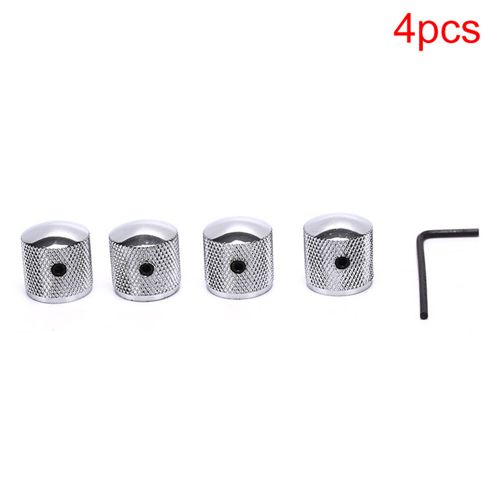 4PCS GUITAR KNOB SET Metal Barrel Style With Inner Hexagon Spanner- Silver US