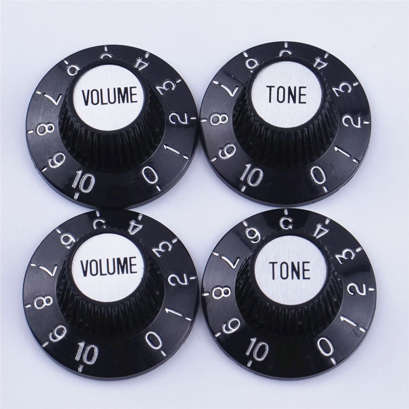 Black W/ Silver Witch Hat AMP Black & Silver Skirted Volume Tone Control Knobs