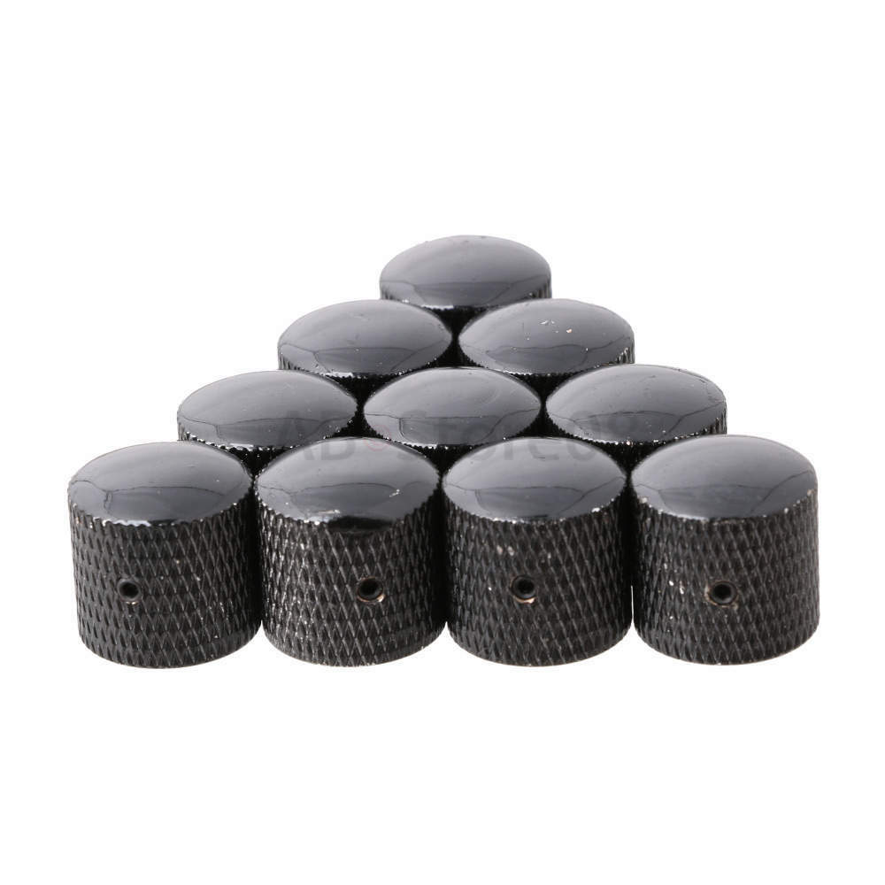 10pcs Metal Chrome Dome Knob Volume Tone Screw Type Electric Guitar Black