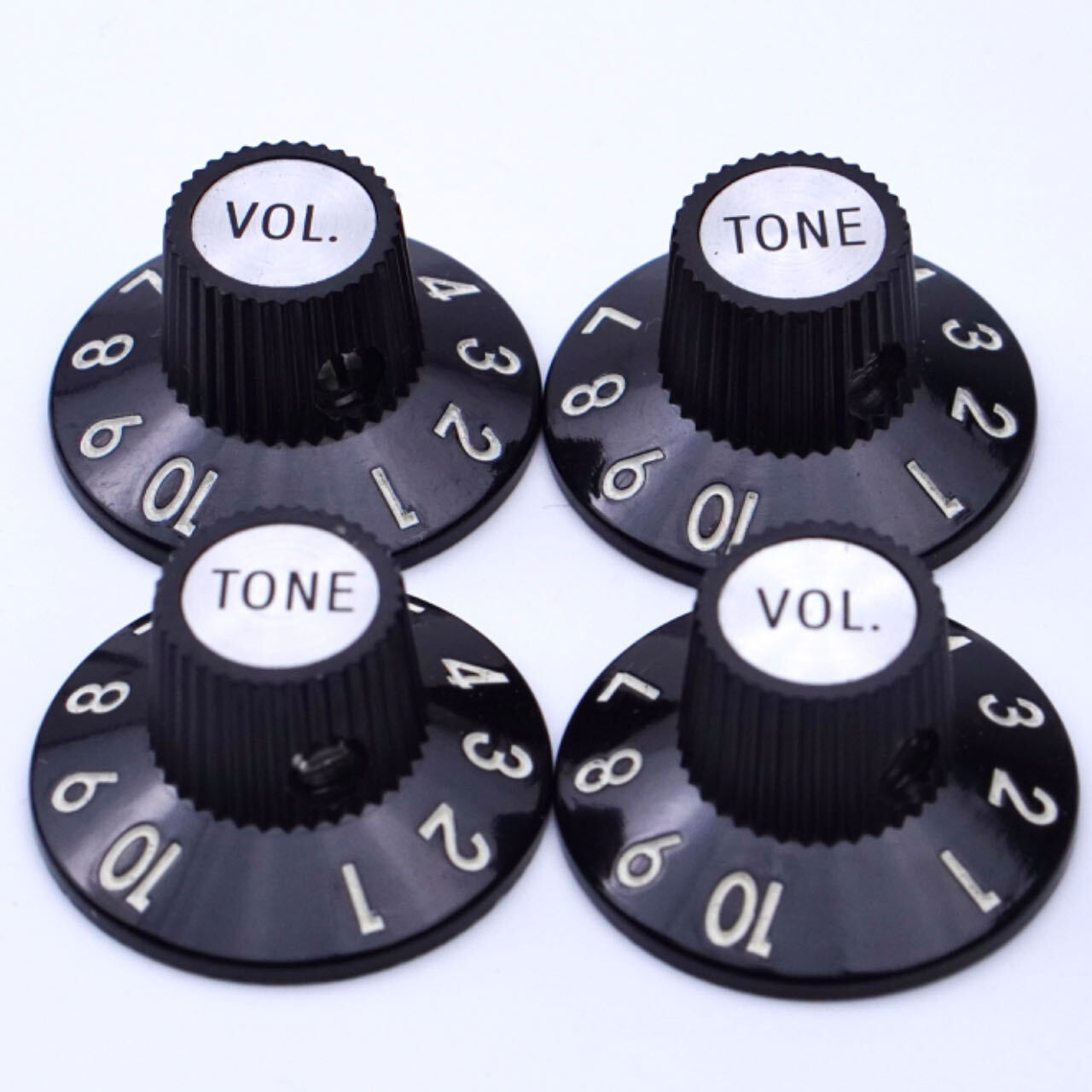 4 Black Witch Hat Guitar Knobs Bakelite Set Screw Vol. Tone Fit Fende ’72 Tele