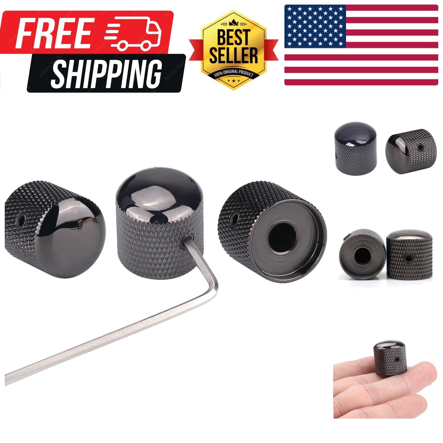 Gutahare-3Pcs Guitar Knobs Black Nickel Metal Volume Tone 6Mm Dome Speed Control