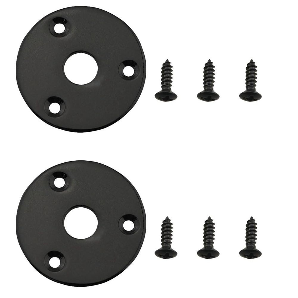 2x Black Metal Jack Plate Guitar Pickup Output Input Socket Round Screws C731
