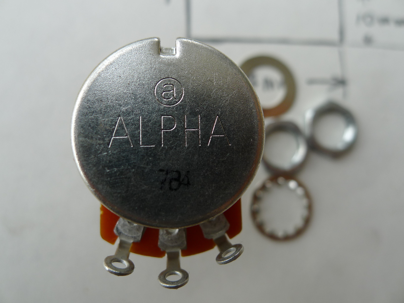 1 pcs Alpha Full Size 24mm B-500k 9.5mm 3/8” Copper Rotary Potentiometer