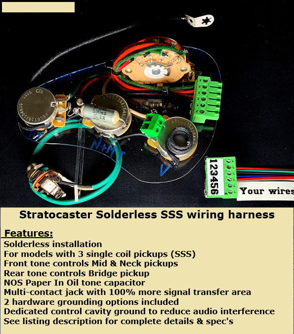 Stratocaster Solderless Wiring Upgrade: Tone Control for All Pups/ PIO Tone Cap!