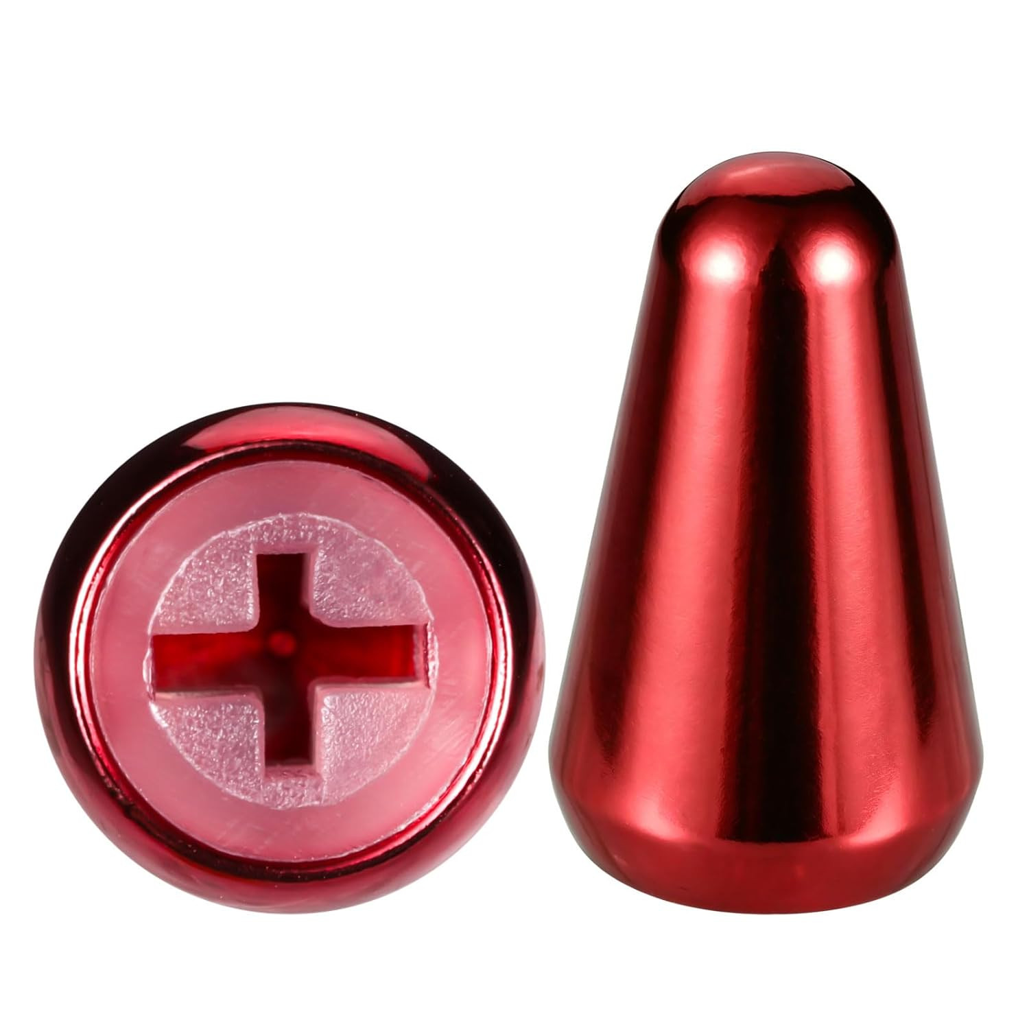 Chrome 5-Way Switch Tip & Knob Cap Set for Fender Strat/Telecaster (Red)