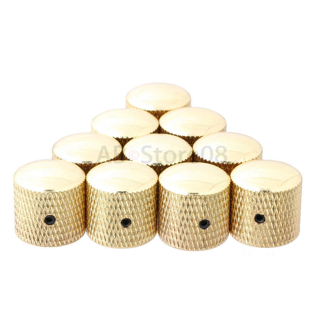 10pcs Metal Chrome Dome Knob Volume Tone Screw Type Electric Guitar Gold