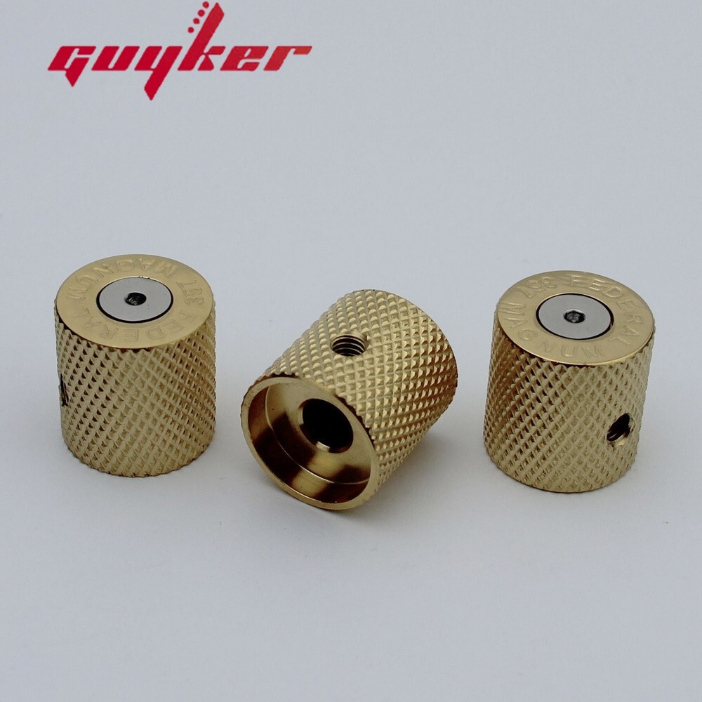 GUYKER Electric Guitar Bass Knobs Gold Brass Bullet Case Style 3PCS